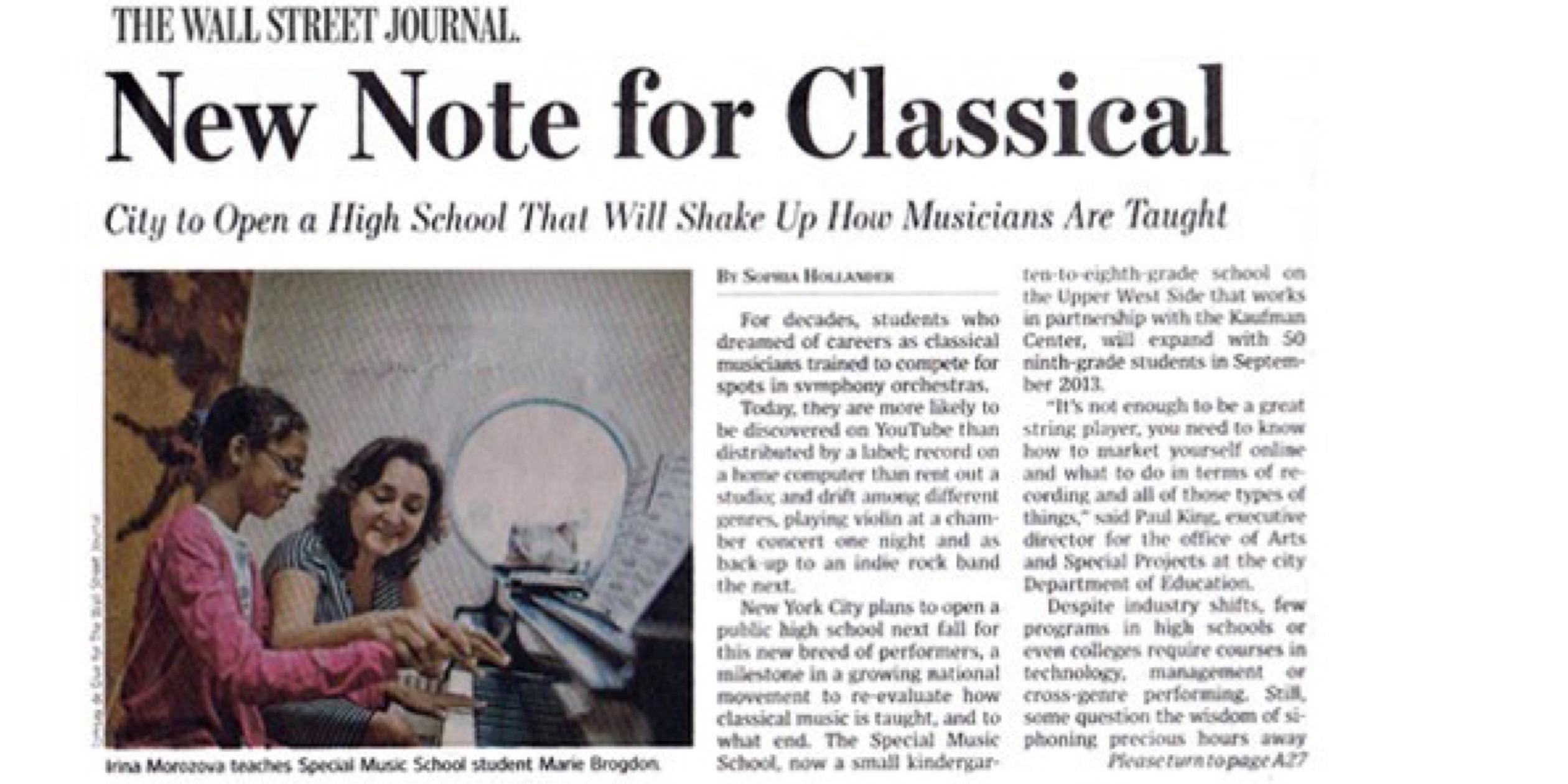 Wall Street Journal Calls New SMS High School a “Milestone”